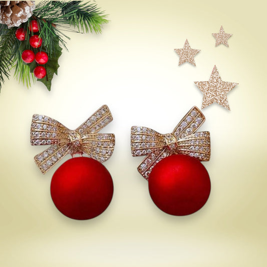 Red with bow festive earrings