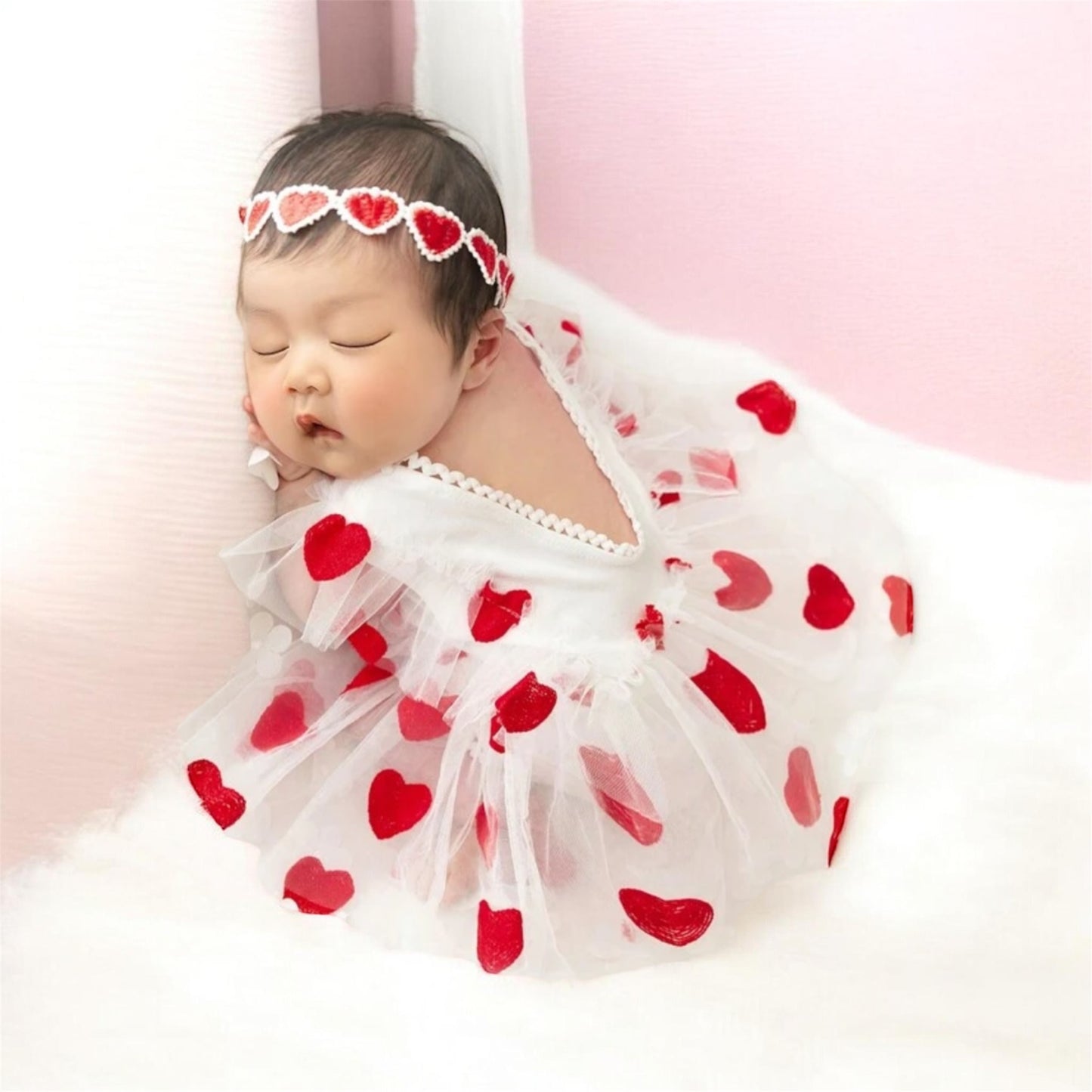 Heart valentine  baby romper with headband