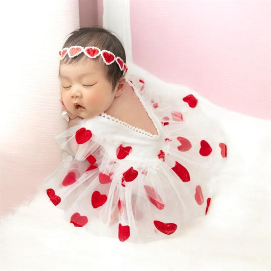 Heart valentine  baby romper with headband