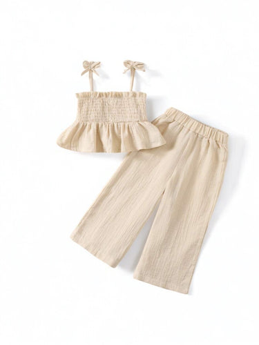 Linen  top & long pants beige girl set
