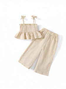 Linen  top & long pants beige girl set