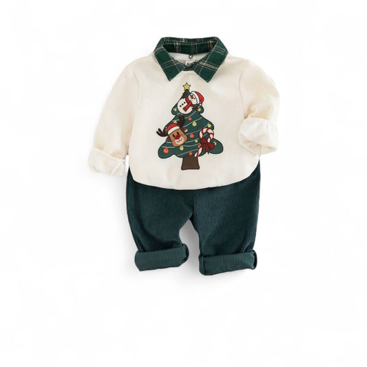 Christmas green corduroy 2pc baby set