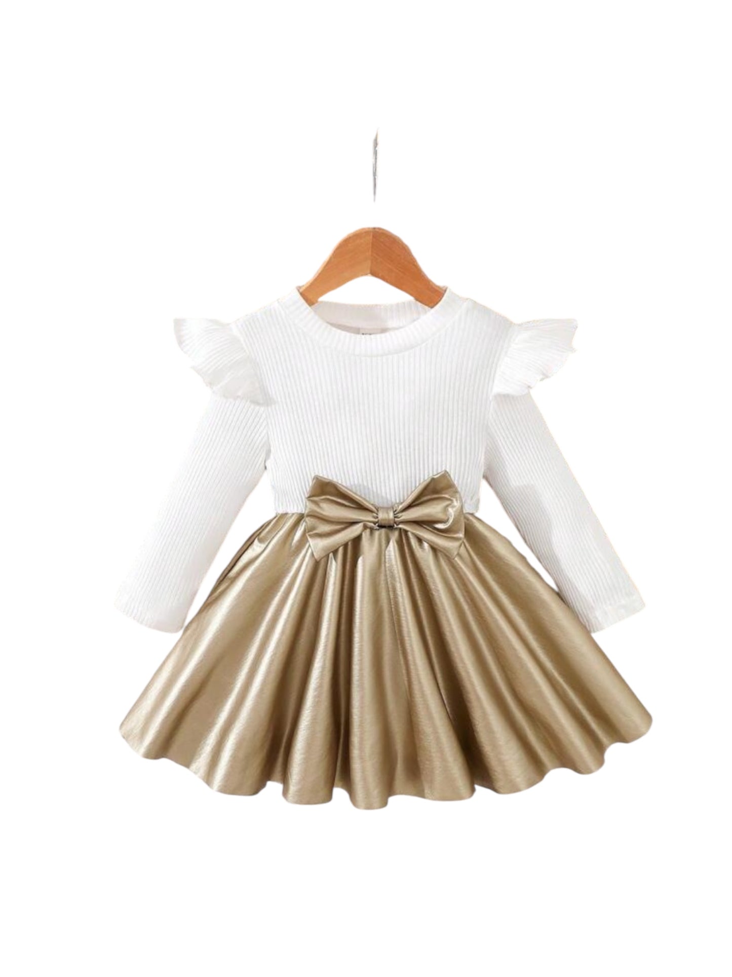 White & gold long sleeve baby dress