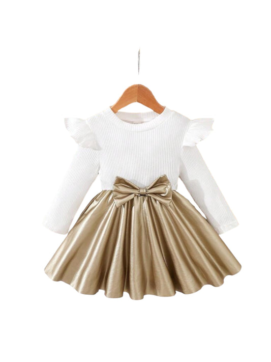 White & gold long sleeve baby dress