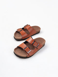Tan brown  Double buckled boy sandals slides