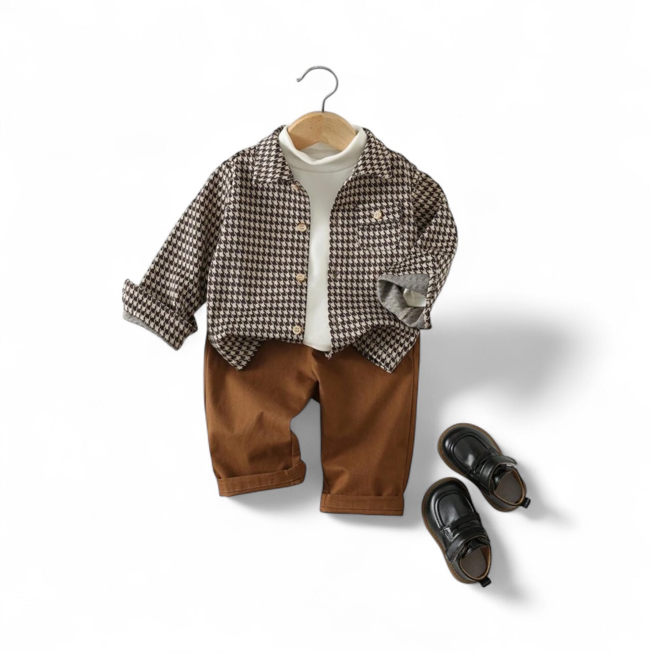 Brown plaid baby 2pc long sleeve set