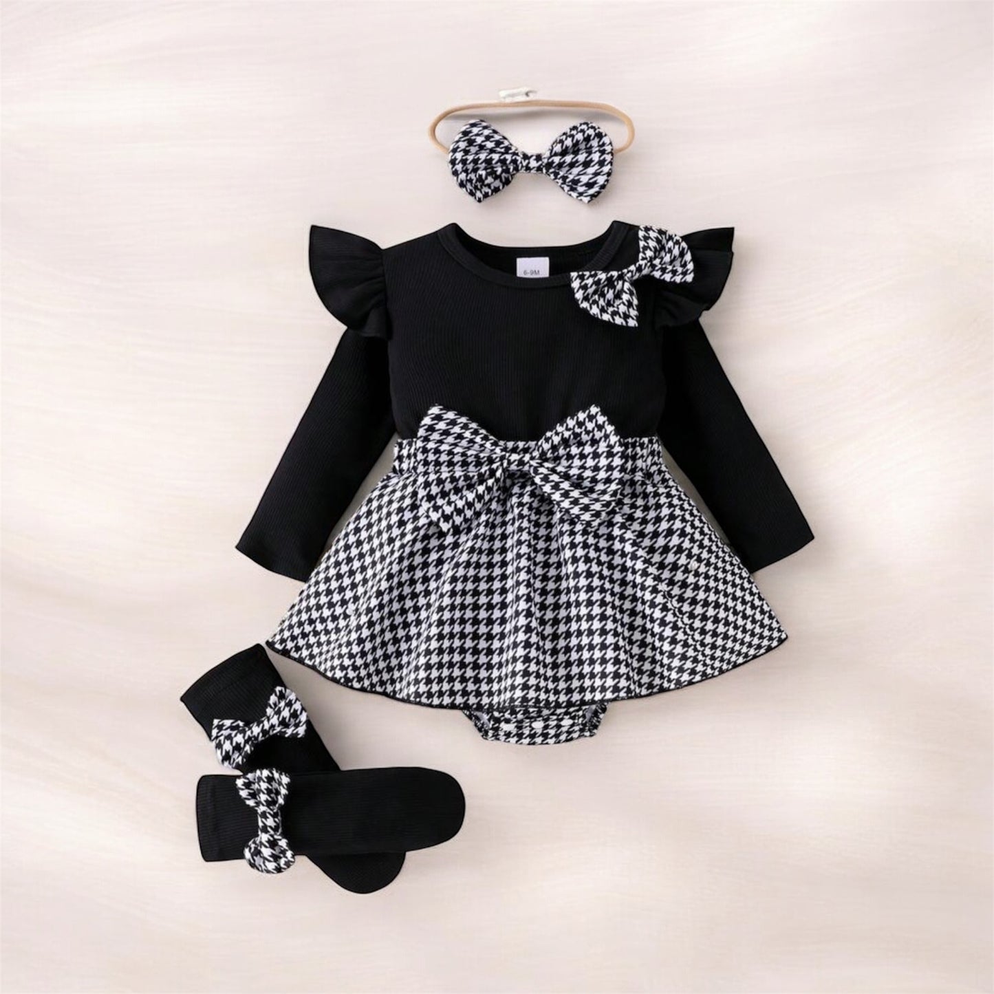Black & white baby romper set with socks
