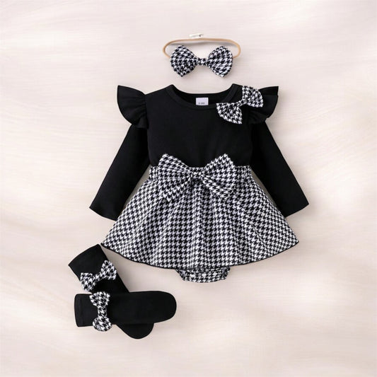 Black & white baby romper set with socks
