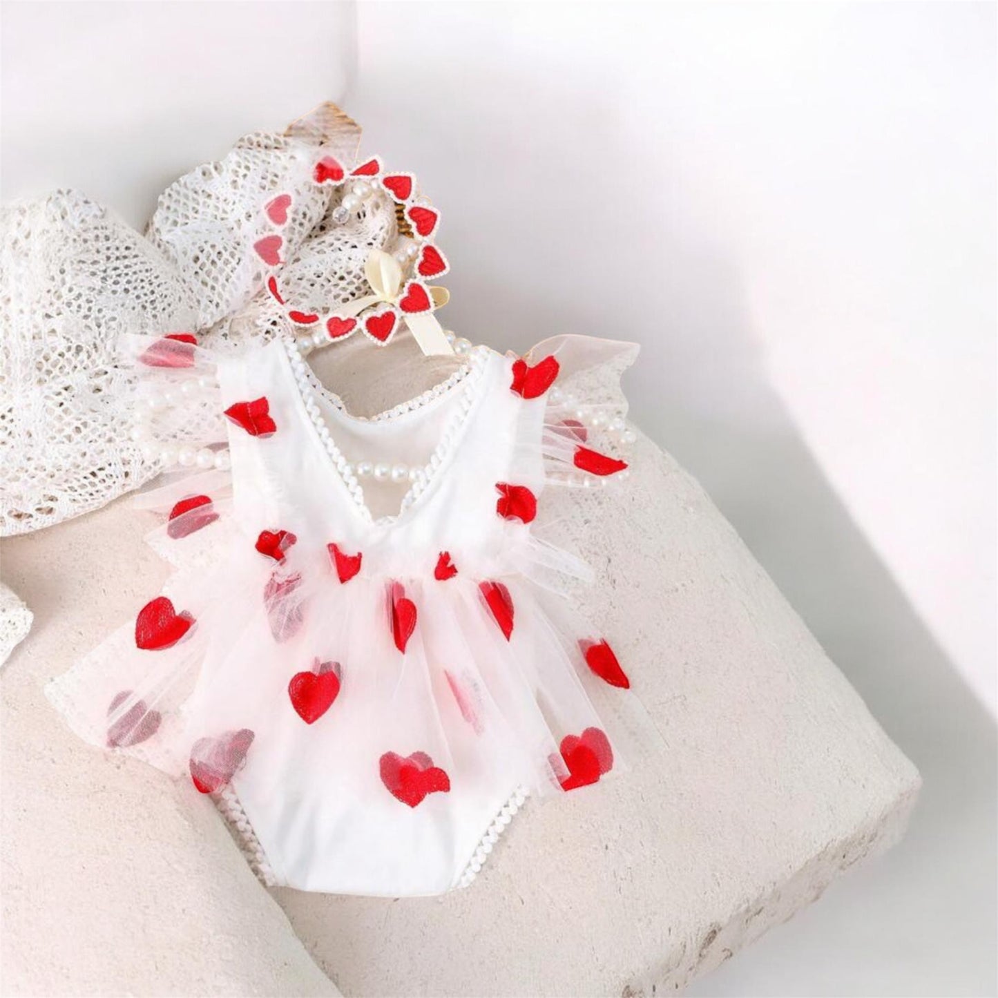 Heart valentine  baby romper with headband
