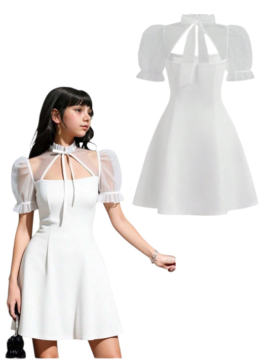 Pre teen girl white formal dress