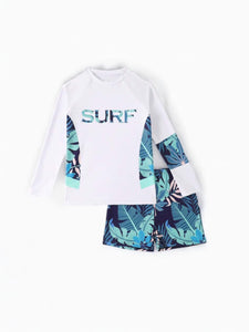 Surf tropical  big leaf print boy swimsuit