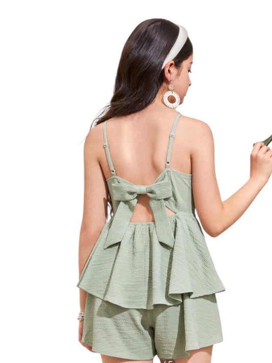 Preteen green girl romper