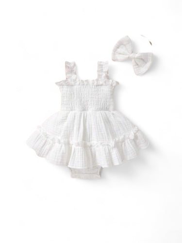 White  romper with hair bow  baby set
