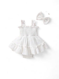 White  romper with hair bow  baby set