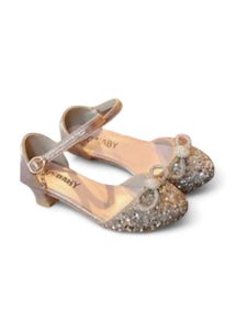 Rose Gold sparkly with bow girls formal shoes 2k5