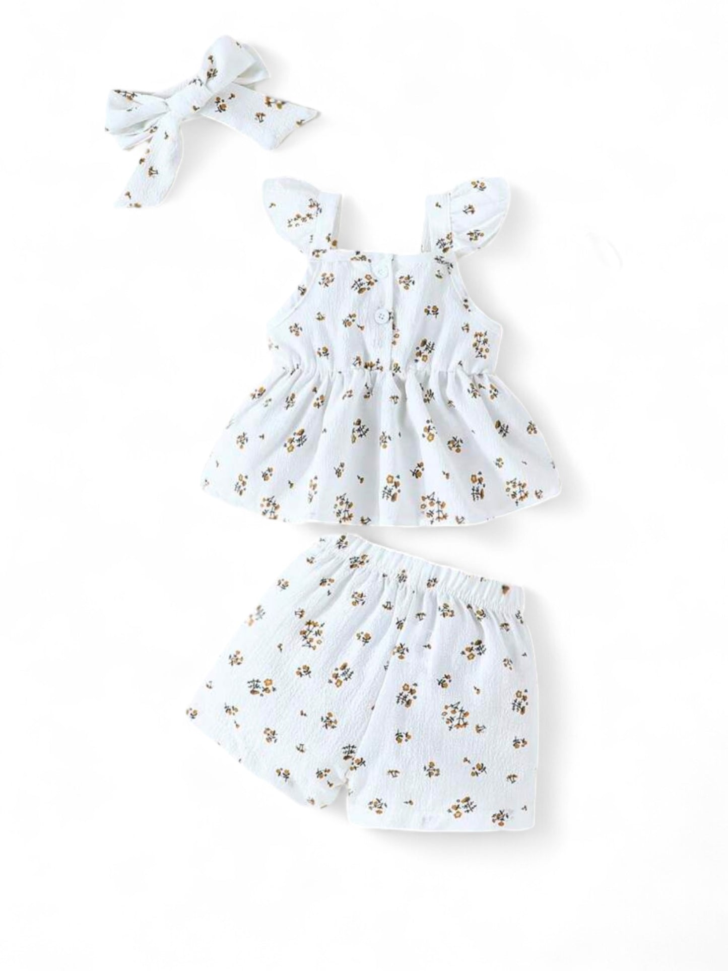 White and brown floral 3pc baby set