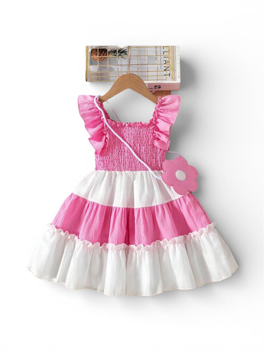Pink and white dress with handbag
