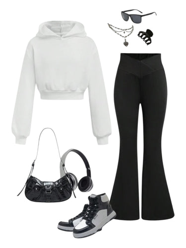 2 pc black & white sweat wit bell pants pre teen girls set