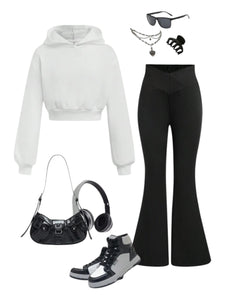 2 pc black & white sweat wit bell pants pre teen girls set