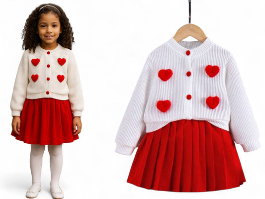 Heart sweater and pleated skirt girls set