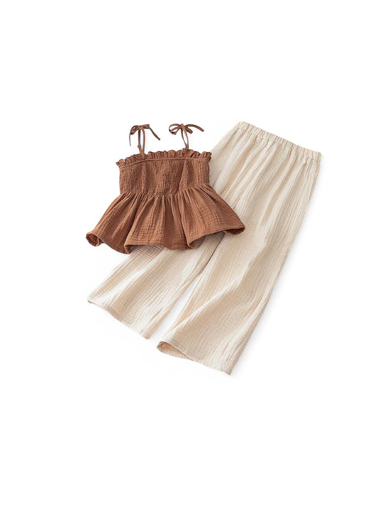 Brown linen beachy girl set