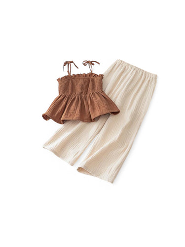 Brown linen beachy girl set