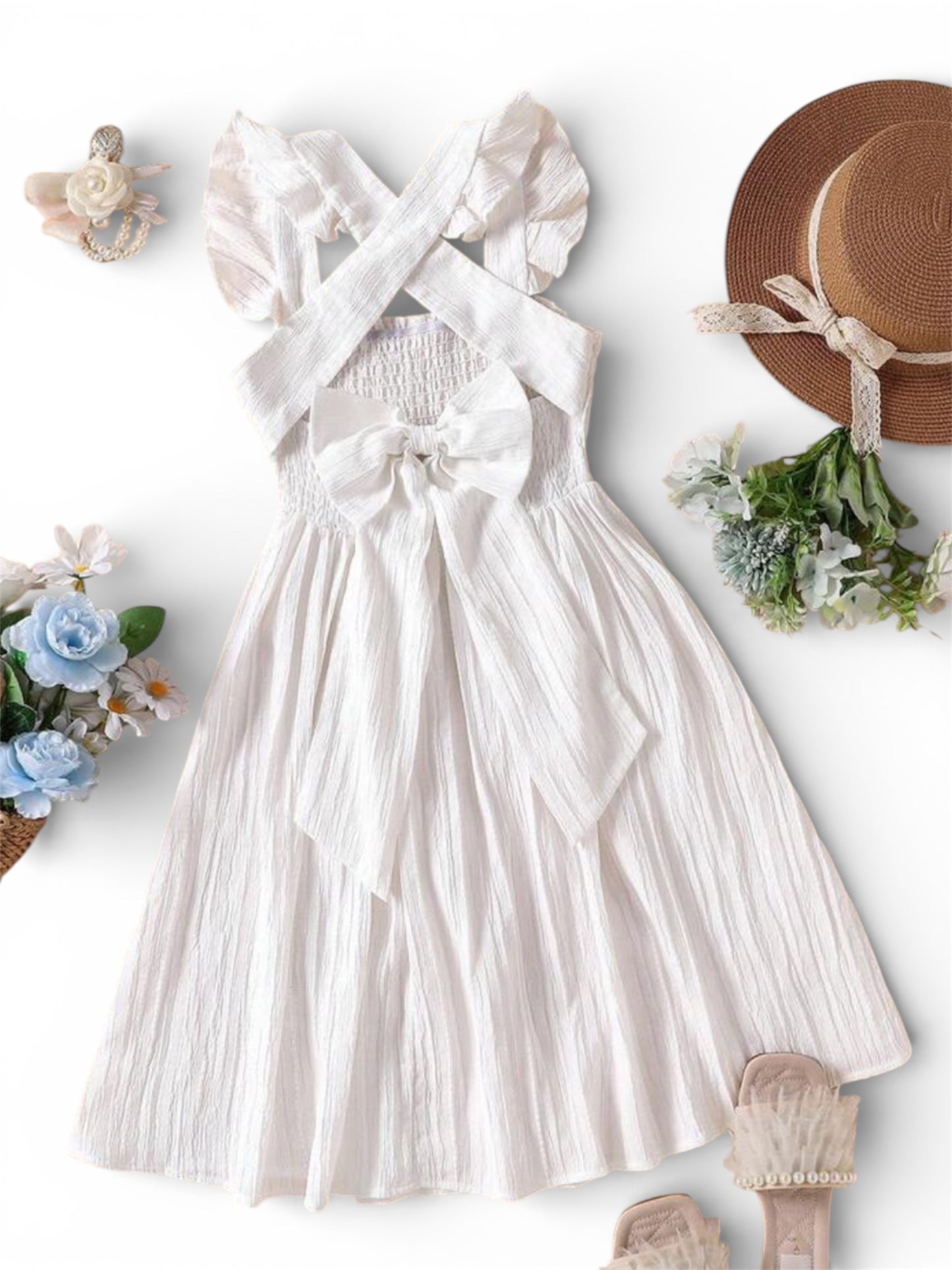 Pre teen girls white long dress