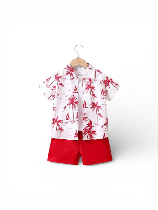 Palm trees red & white boys 2pc set