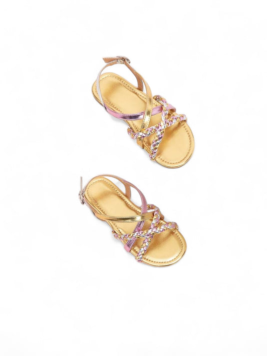 Pink & gold multicolor  braided straps girl sandals