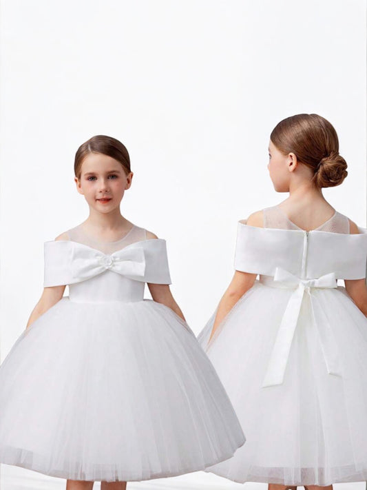 White off shoulder girl formal dress