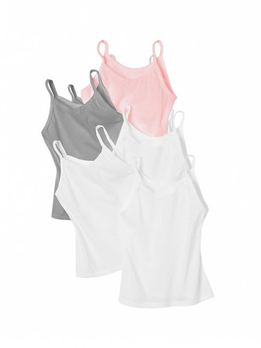 Hanes Girls 5pc pink , grey & white tank set