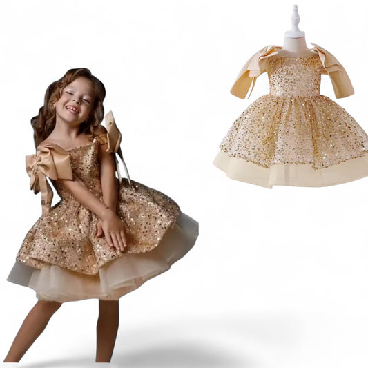 Girls ballroom gold sequins dress