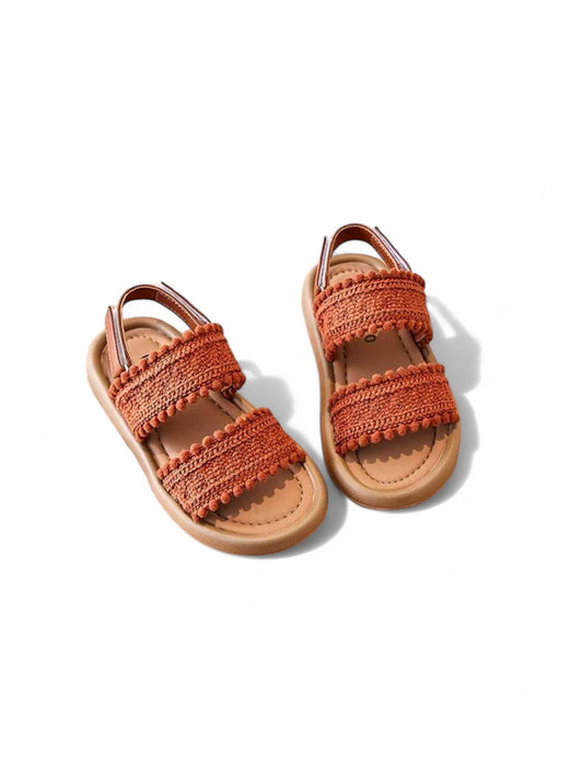 Brown bohemian double strap toddler girl sandals