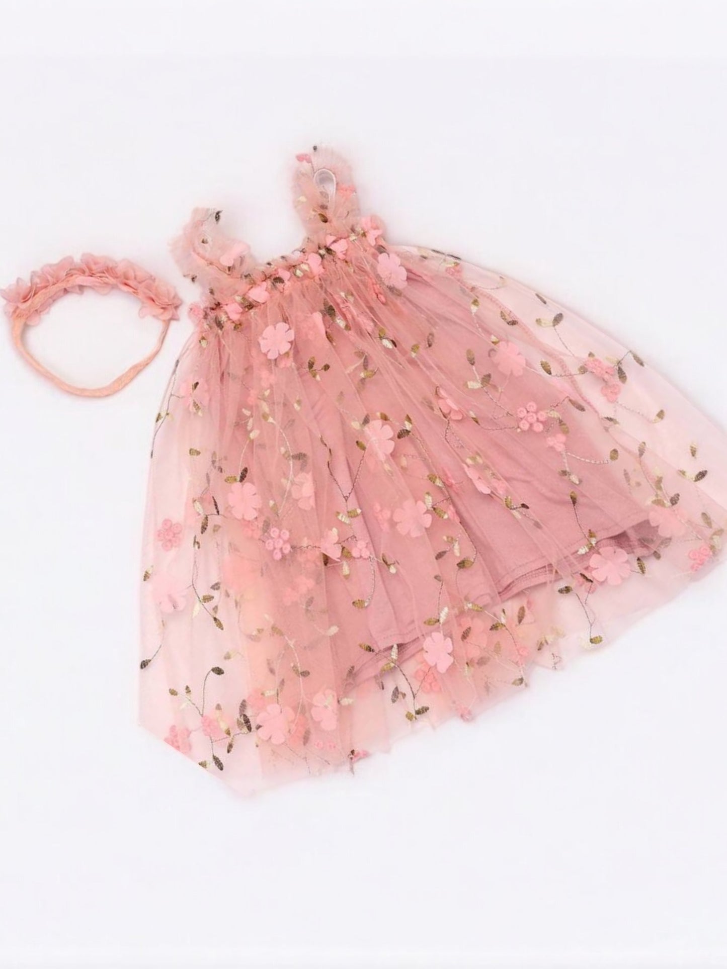 Pink floral mesh dress
