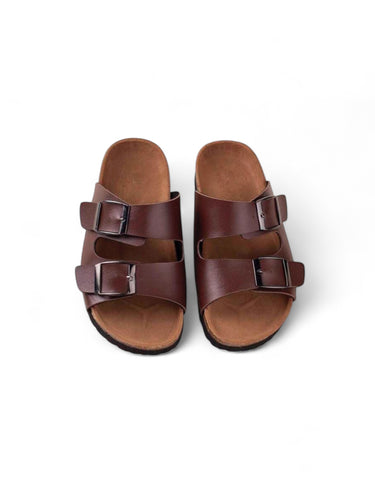 Dark Brown Double buckled boy sandals slides