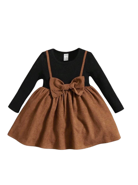 brown corduroy baby dress with black long sleeved girl dress