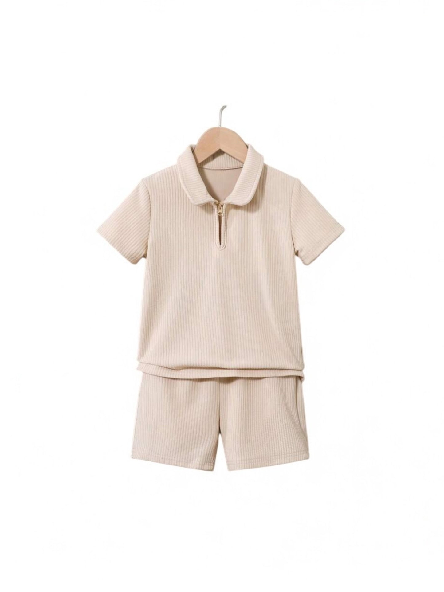 Beige 2pc shirt & pants boy set
