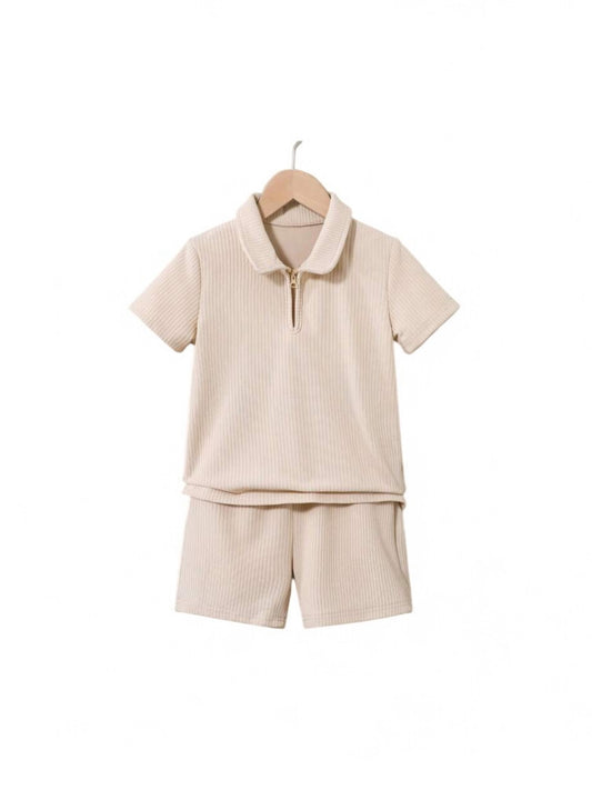 Beige 2pc shirt & pants boy set