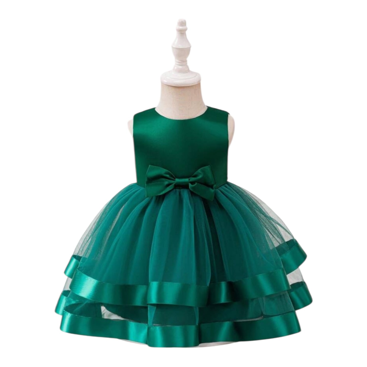 Green baby bow and ribbon design baby formal dress