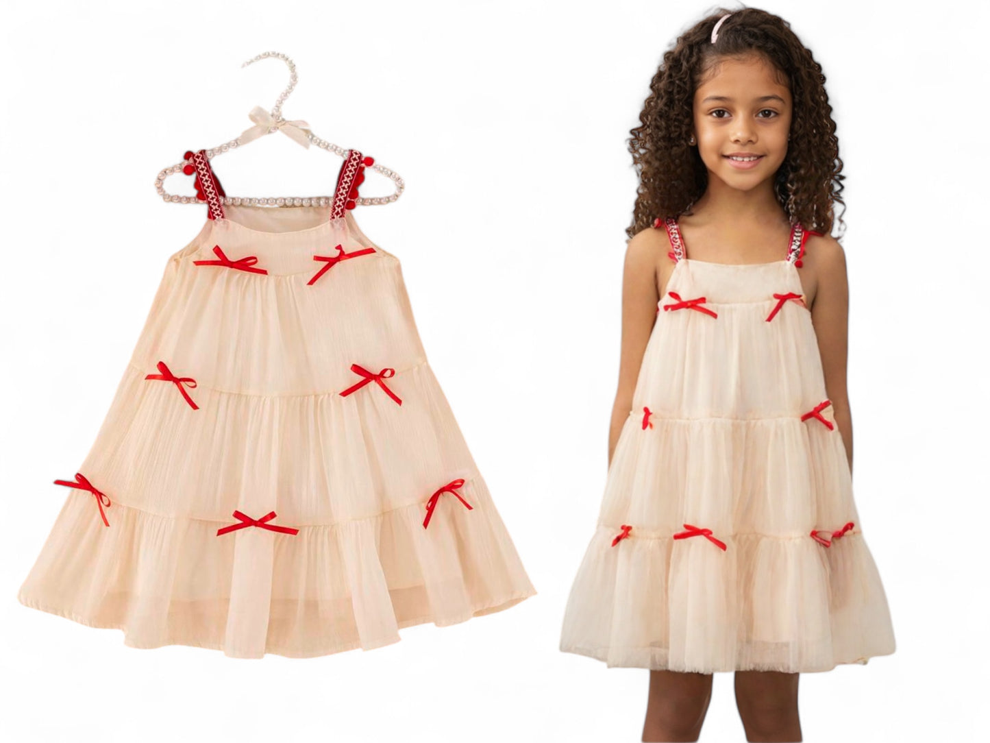 Valentines girl dress with red bows