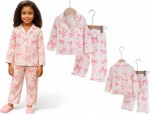 Bows pink & white  girls pj