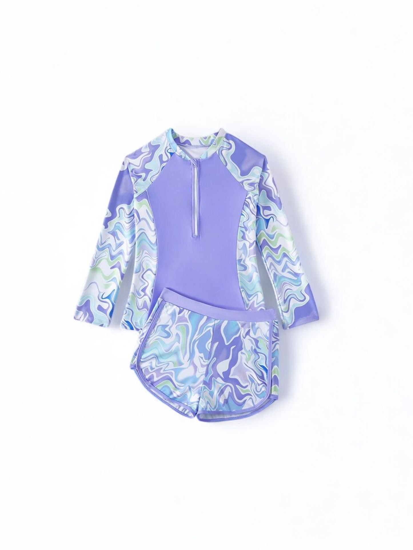 Purple multicolor swirls girl swimsuit