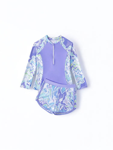 Purple multicolor swirls girl swimsuit