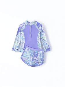 Purple multicolor swirls girl swimsuit