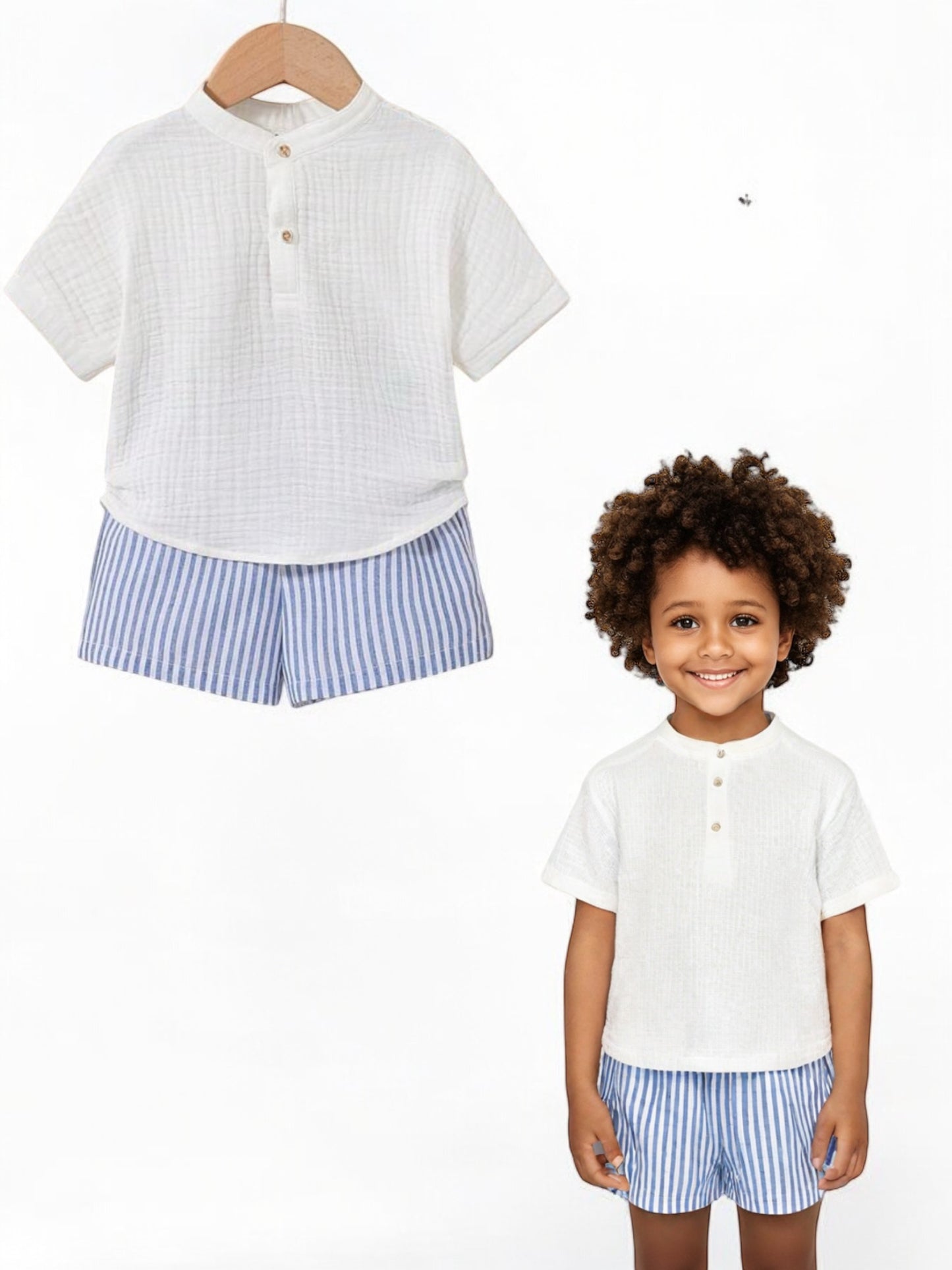 Blue stripes with white top boy baby set