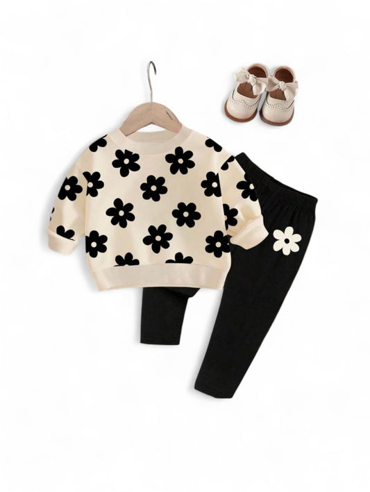 Beige & black flowers girls  baby sweats