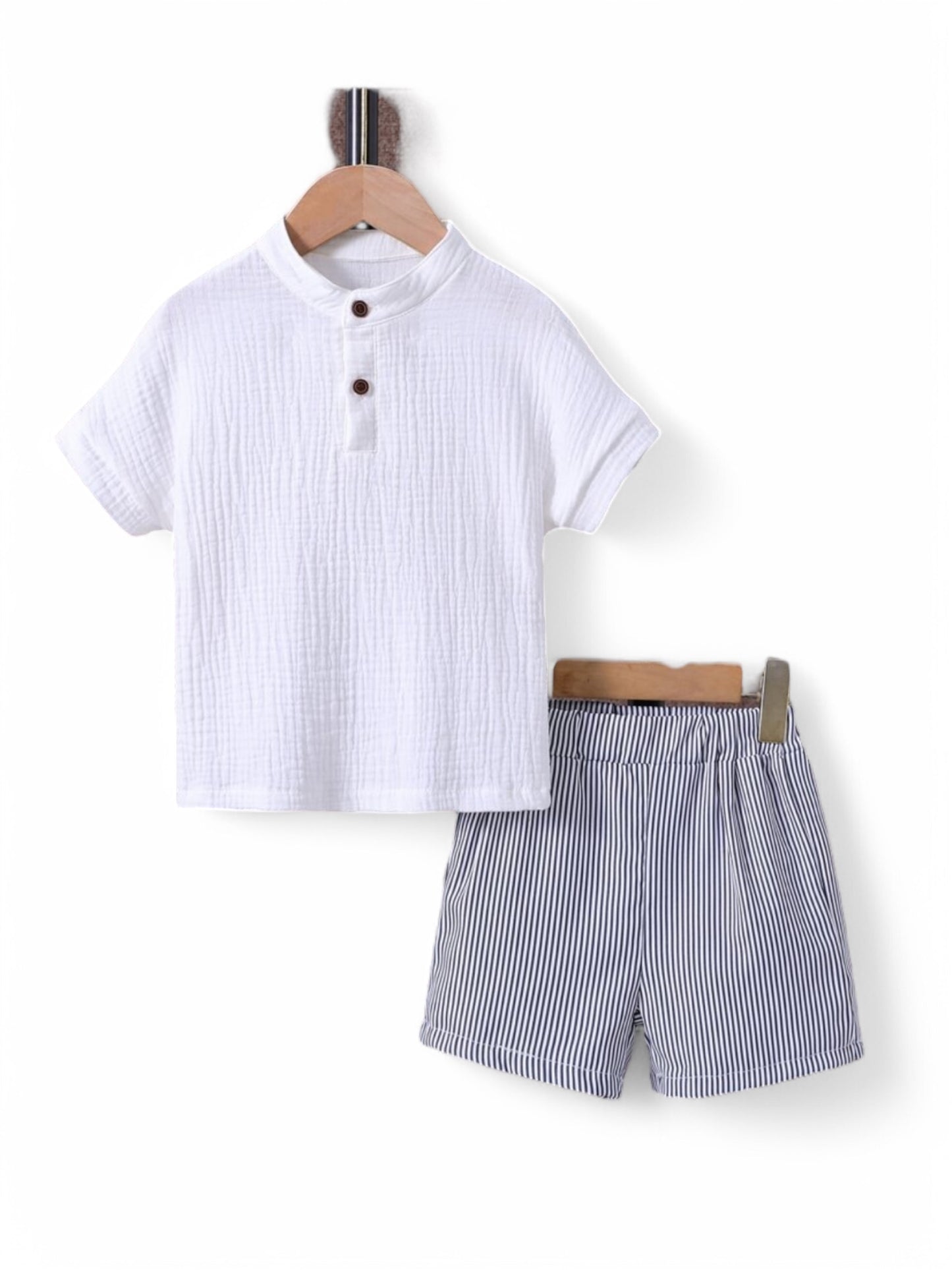 White shirt with blue shirt pants boys set