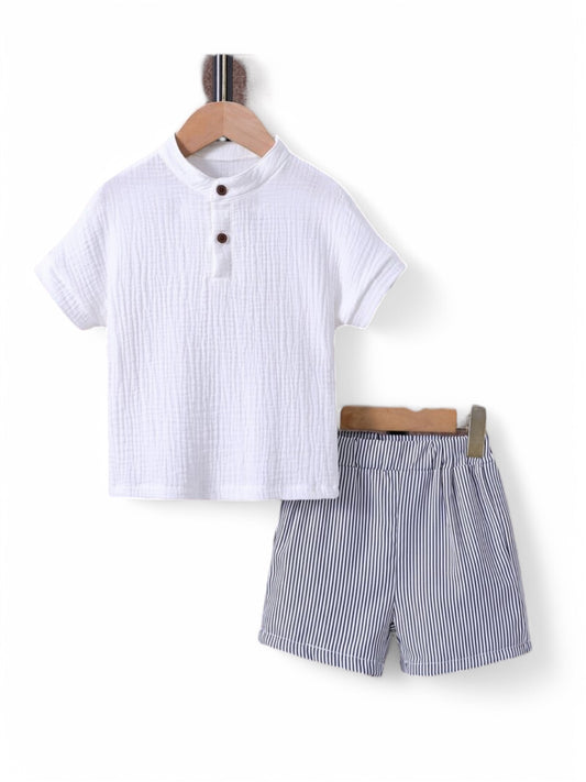 White shirt with blue shirt pants boys set
