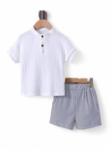 White shirt with blue shirt pants boys set