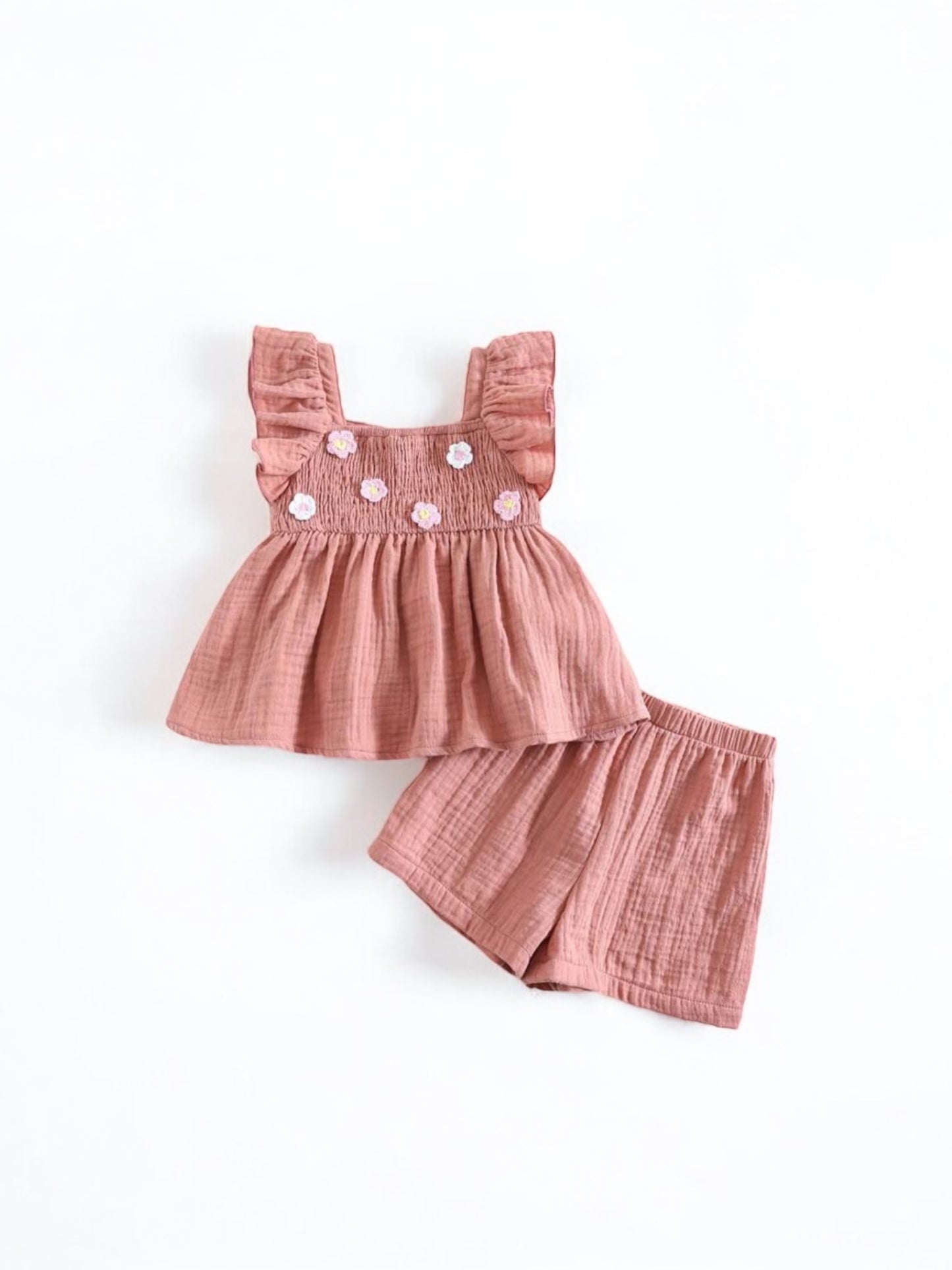 Pink linen 2pc baby set
